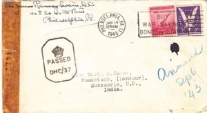 1943, Philadelphia, PA to Landour, India, Censored, See Remark (C2271) - Imagen 1 de 1