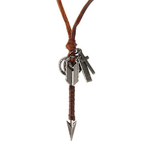 Men's Women's Vintage Tribal Cupid's Arrow Pendant Leather Rope Chain Necklace