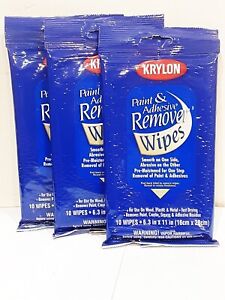 LOT OF 3 KRYLON PAINT & ADHESIVE REMOVER WIPES 10 WIPES EACH