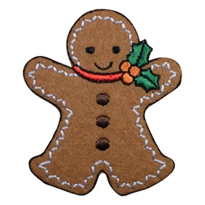Gingerbread Man Applique Patch - Christmas, Holly Badge 2.5" (Iron on) - Picture 1 of 1