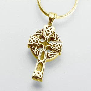 Gold Vermeil Celtic Cross Memorial Jewelry Pendant Funeral Cremation Urn - Picture 1 of 6
