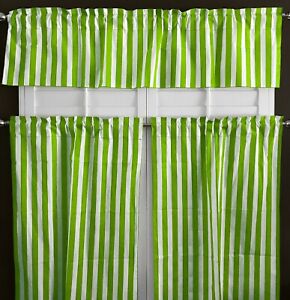 Poly Cotton Striped Print 3-Piece Kitchen Valance/Tier Café Curtain Window Set