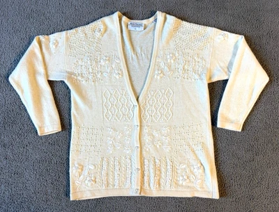 Marisa Cristina Classics Lambswool & Angora Embroidered Cardigan Sweater - Large - Image 1 of 4