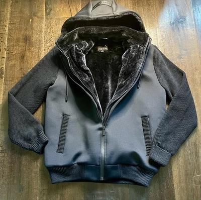 NUEVO SIN ETIQUETAS Stone Falcon Doble Capa/Crebilla Sudadera con Capucha Chaqueta de Bombardero M Azul Marino Forrada de Piel Suave Foto 1 de 4