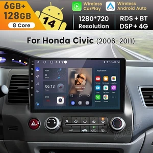 Radio 6+128GB 8Core Android 14 For Honda Civic 2006-2011 Car Stereo GPS CarPlay - Picture 1 of 20