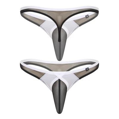 Roupa íntima masculina transparente nas costas em T cintura baixa bojo tanga biquíni cuecas - Imagem 1 de 3