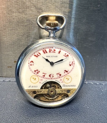 Vintage Hebdomas ORATOR 8 Jours 8 Days Swiss Pocket  Mint Enamel Dial Working - Image 1 of 4