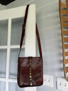 Vintage Patricia Nash Brown Leather Crossbody Bag Coin Medallion Purse - Picture 1 of 20