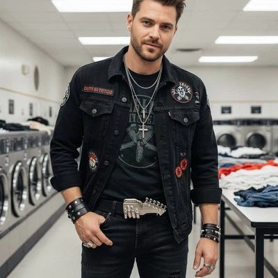 Men Women Silver Metal Buckle Fashion Hand Play Music Band Guitar Skulls Detail - Image 1 of 4