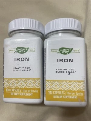 Paquete de 2 hierros Nature's Way para glóbulos rojos sanos 18 mg 100 cápsulas caducidad 27/05 Foto 1 de 4