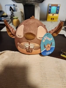 Disney Squishmallows Mystery Squad 5" Stitch Sipping a Caramel Coffee W Tag - Picture 1 of 6