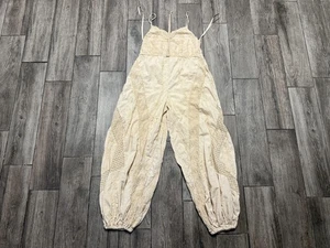 Free People Jumpsuit Womens XS Cream Strappy Boho Embroidered Harem Balloon Leg - Picture 1 of 6