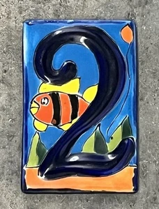 Mexican Talavera House Number Tile FISH Beach Ocean # 2 - Picture 1 of 4