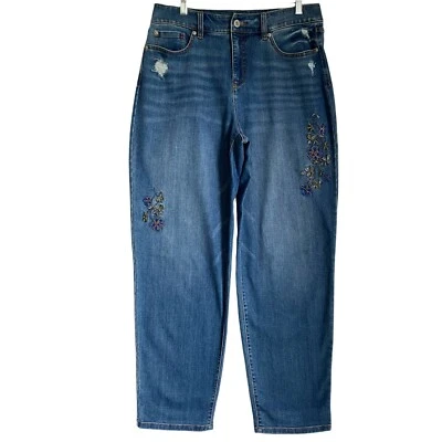 Jean bordado cónico al tobillo tiro alto para mujer 30 novio boho hada grunge Foto 1 de 4