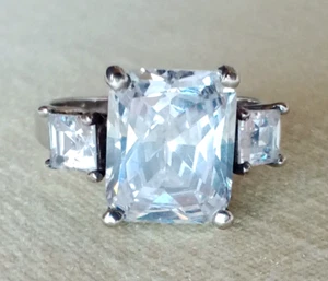 NWOT Sz 6.75 PAJ Sterling Silver Ring w/ Lrg Rectangle Radiant Cut CZ & 2 Square - Picture 1 of 10