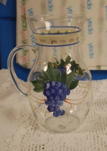 JARRA DE VIDRIO TRANSPARENTE PINTADA A MANO VINTAGE CON UVAS/ENREDADERAS/VERSO DE LA BIBLIA/PEGATINA - Imagen 1 de 8