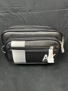 Armani Exchange Mens Black Leather Zipper Beauty Case Travel Dopp Kit - Picture 1 of 12