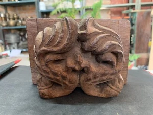 Antique Old Wooden Handcrafted Leaf Pattern Carved Decorative Wooden Block Panel - Picture 1 of 9