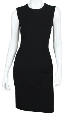 LANVIN Hiver 2015 Black Wool Blend Knit Raw-Edge Crewneck Sheath Dress 36 - Image 1 of 4