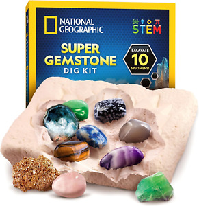 Super Gemstone Dig Kit - Excavation Gem Kit with 10 Real Gemstones for Kids, Dis