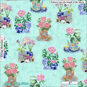 TESORI TRAPUNTATURA "FIORI DI PORCELLANA" 28203-B TESSUTO PREZZO PER 1/2 YD - Foto 1 di 1