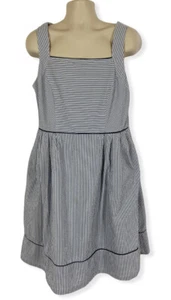 Lands' End Women's Seersucker Blue White Stripe Dress Size 16T Side Zip Lined - Picture 1 of 5