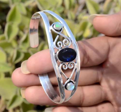 VALENTINO Bracciale Anniversario Argento Sterling 925 Gemma Opale di Fuoco Tanzanite Blu