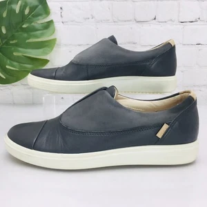 ECCO Women's Soft 7 Sneakers Size 38 EU/ 7 US Low Gray Leather Slip On Shoes - Picture 1 of 13