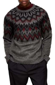 Nuevo - Suéter Topman Nórdico Cuello Redondo Para Hombre, Talla Pequeña - Gris - Imagen 1 de 1