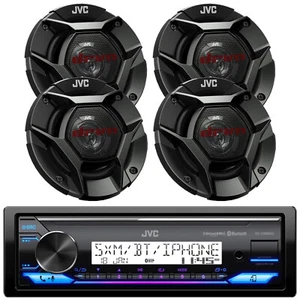 JVC Single DIN Marine Bluetooth Stereo Receiver, 4x 4" 220W 2-Way Car Speakers - Picture 1 of 4