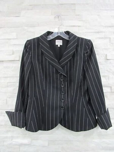 Giorgio Armani Collezioni ICONIC Schwarz Nadelstreifen Wolle Schößchen Jacke Blazer 8 - Bild 1 von 6