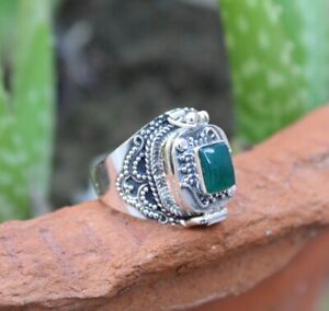 Poison Ring Green Onyx Gemstone Compartment Ring 925 Silver Plated BJ788