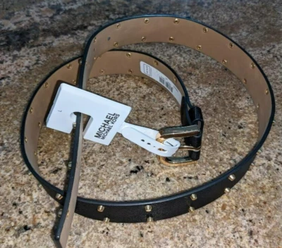 MICHAEL KORS с заклепками кожи черный ремень женщин SZ L 556340C золото новый с Ярлыками - Изображение 1 из 4