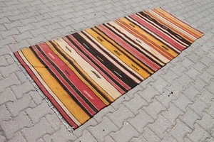 3x8 ft Rustic Turkish Runner - Vintage Orange & Pastel Red Tribal Rug - Picture 1 of 10