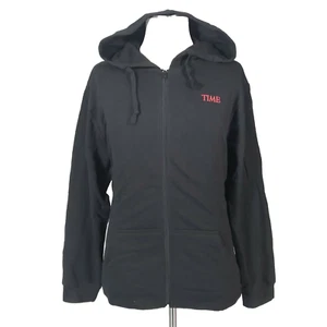 Time Hoodie Sweatshirt Sweater Mens XL Fleece Full Zip Black Lightweight NEW - Picture 1 of 11