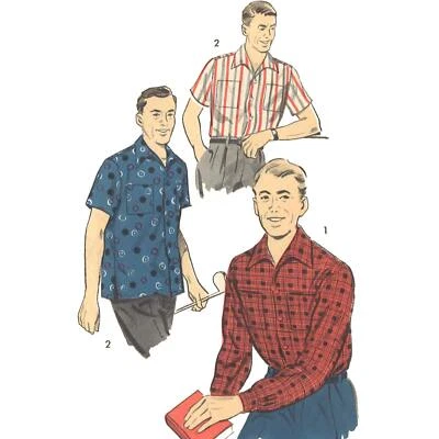 1950s Pattern, Men's Sports Shirt - Chest=38"- 40" (96.5cm -101.6 cm) - Image 1 of 4
