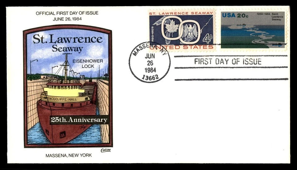 2091 + 1131 Stamps (1984) SAINT LAWRENCE SEAWAY FDC HD/HP FROM FRED COLLINS ! - Image 1 of 1