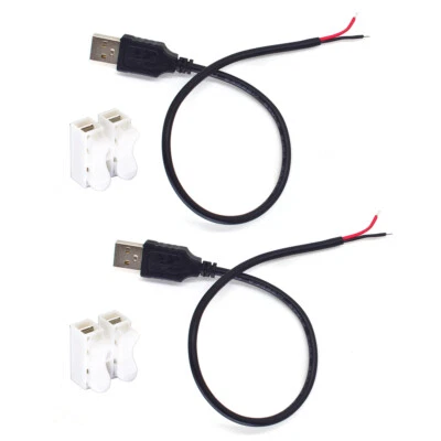 2pcs 0.3M/1FT USB Male to Bare Wire Cable 20AWG 5A USB2.0 2pin DIY Pigtail Cable - Image 1 of 4