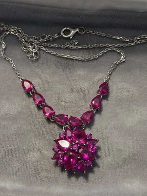 Red Lab Created Ruby Rhodium Over Sterling Silver Necklace 15.92ctw - Image 1 of 4