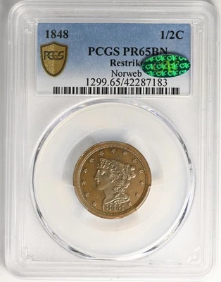 1848 BRAIDED HAIR 1/2C PCGS PR 65 BN - Image 1 of 4