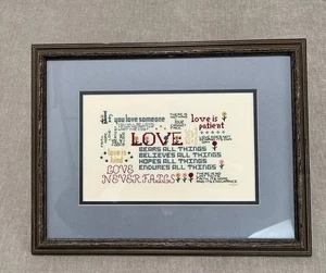 Gerahmte Nadelspitze Kreuzstich 1 Korinther Liebe religiöse Schrift 13” x 17” - Bild 1 von 10