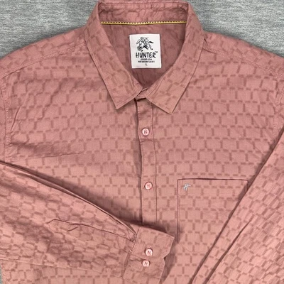 Hunter Jeans USA Premium Shirt Mens L Pink Geometric Long Sleeve Button Up - Image 1 of 4