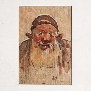 Retrato de hombre hombre con barba monograma M acuarela miniatura principios siglo XX - Imagen 1 de 3
