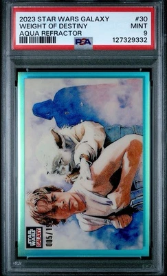 2023 Topps Star Wars Galaxy Weight Destiny Aqua Refractor /199 SP PSA 9 Luke - Image 1 of 2