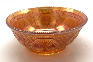 Vintage Ringelblume Bernstein Karneval Glas 5" Rund Stern & Knopf Süßigkeiten Schüssel Schale  - Bild 1 von 5