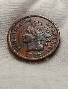 ๐1887 Indian Head Cent Stunning Toning Red Brown Au Choice - Picture 1 of 4