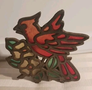 1976 Vintage Tiffany Stil Buntglas CARDINALetter Organizer Serviettenhalter - Bild 1 von 6