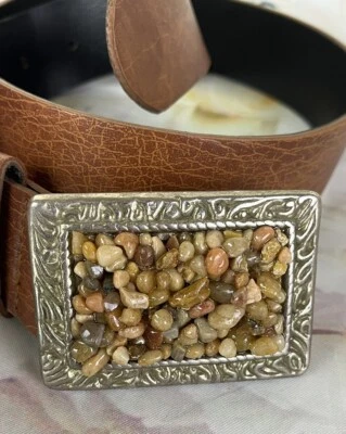 Cinturón con incrustaciones de piedra mixta talla pequeña mediana hebilla estilo suroeste EE. UU. Rodeo Foto 1 de 4