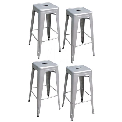 AmeriHome BS030SET 4 Piece 30 Inch Metal Bar Stool Set - Silver - Image 1 of 2