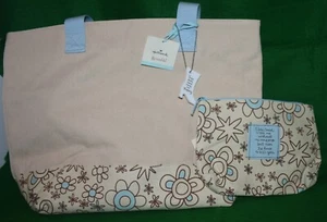 NEW HALLMARK REVERSIBLE CANVAS TOTE BAG & MAKE UP BAG - W/FLORAL SHOPPING THEME - Picture 1 of 8